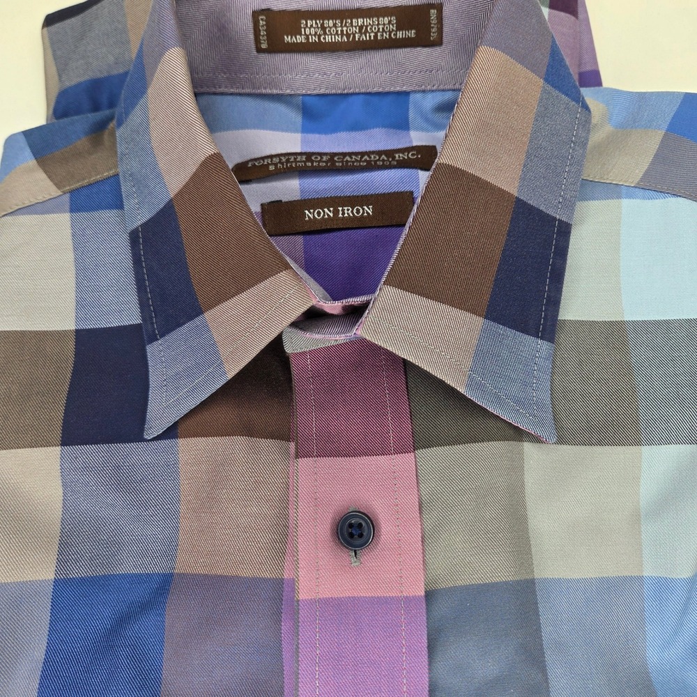 Forsyth of Canada Mens Non Iron 100% Cotton Long Sleeve Shirt Blue Purple M